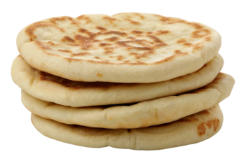 Stack of pita bread in soft focus with warm golden lighting on rustic texture for food advertising
