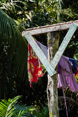 Clothes Drying on Wooden Stand Tropical.