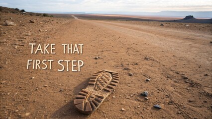 Worn boot print marks desert path journey