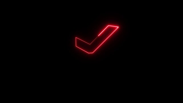 Neon checkbox list animation. Glowing neon check mark icon animation. Accepted and approve tick mark icon on black background.