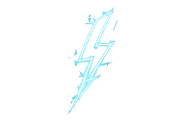 Blue lightning bolt symbol showing electric impact energy and power on transparent background