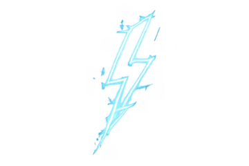 Blue lightning bolt symbol showing electric impact energy and power on transparent background