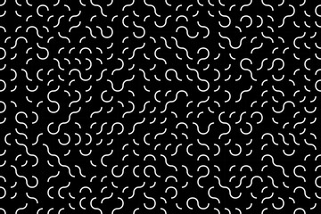 White Geometric Squiggle Seamless Pattern on Black Background