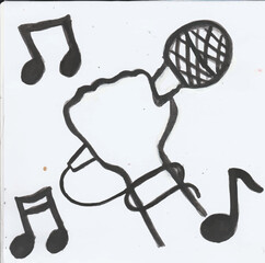 Hand holding microphone with musical notes