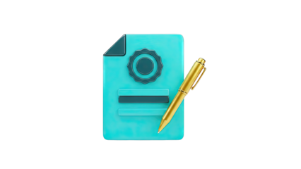 3D Render of a Document with a Seal and a Golden Pen