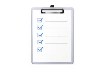 Clipboard with checklist and blue check marks, symbolizing task completion, planning, and successful project management