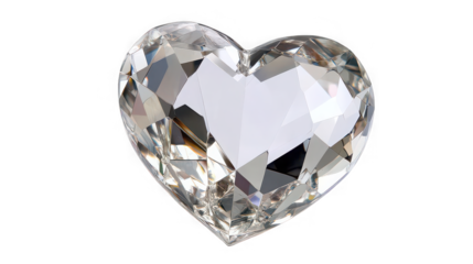 A large clear crystal heart shaped diamond on a black background