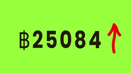 Thai baht currency value increasing on digital screen display with upward red arrow over green background showing financial growth and market gain in economy for investment and business - Powered by Adobe