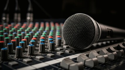 Soundcheck Ready Microphone on the mixer with studio vibes.
