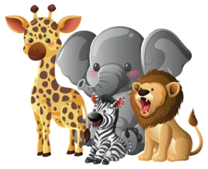 Selbstklebende Fototapeten Kinder Cartoon African Animals Group on White Background  © GraphicsRF