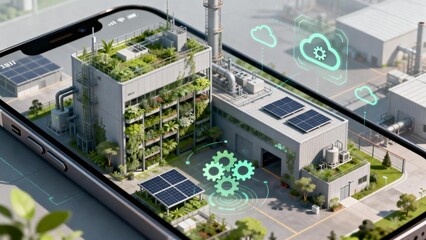 Smart building with greenery and solar panels
