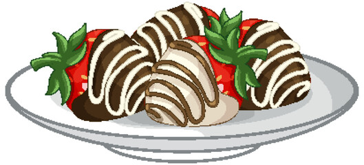 Fresh Strawberries Dipped in Dark and White Chocolate on a Plate