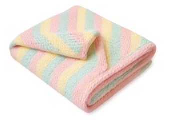 Cozy baby blanket folded with pastel rainbow stripes