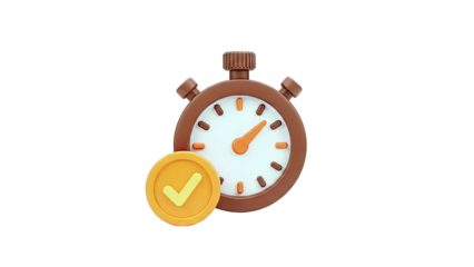 3D Stopwatch with Checkmark Coin Icon