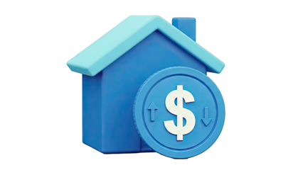 Blue House with Dollar Coin and Arrows