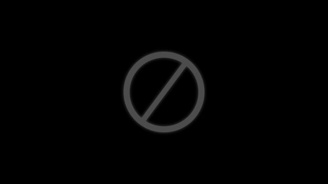 Abstract prohibited looped icon on black background. Dark black prohibited icon sign, Risk icon, Danger icon, No entry icon, Warning icon.
