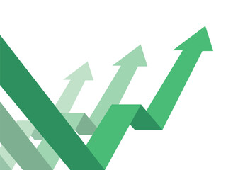 3 Green Zigzag Business Arrow Rising After Deep Fall Representing Economic Recovery, Profit Growth, and Business Rebound in Competition or Coperation