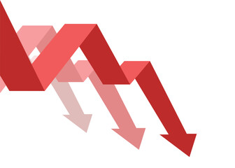 3 Red Zigzag Business Arrow Falling Down Representing Global Loss, Decline, and Continuous Downtrend