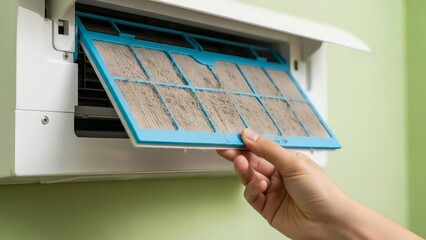 Dirty Air Conditioner Filter Home AC Maintenance Concept.