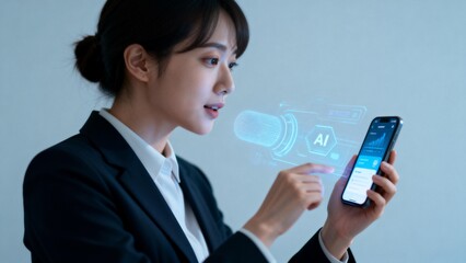 Woman interacting with AI on smartphone