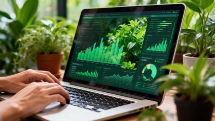 Person working on laptop with plant charts