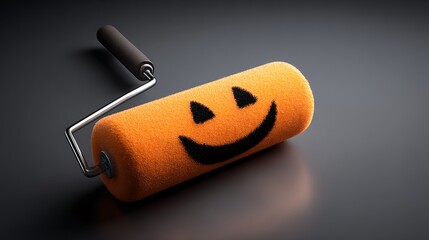 A hand holds a red paint roller tool next to a metal USB flash drive isolated on a clean white background for home decorating work