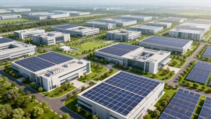 Aerial view of solar panel buildings