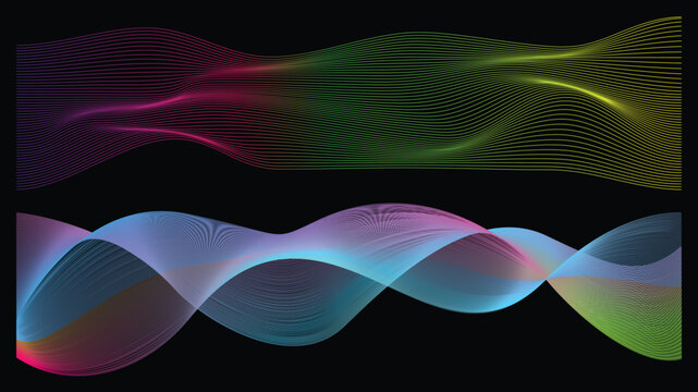 Gradient 3D Vector wave lines pattern on black abstract brackground.concept of technology, digital. 