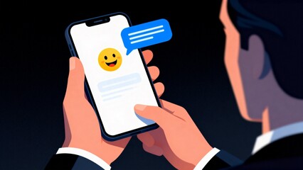Person using smartphone with emoji