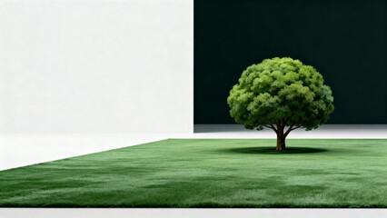 Solitary tree on green grass