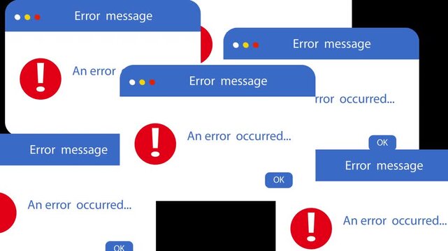 Computer Crash Multiple System Error Pop Up 4k Video Animation transparent background