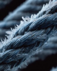 Close up of blue rope covered in frost and ice crystals image