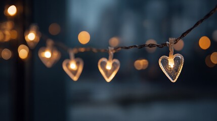 Heart-Shaped Fairy Lights in Warm Romantic Glow valentine day concept.