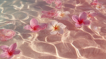 Delicate blooms floating serenely in shimmering water, casting shadows below