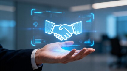 Handshake hologram in office