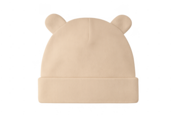 Beige baby beanie with bear ears mockup