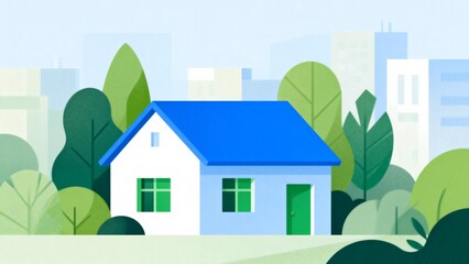 Illustration of a house in greenery