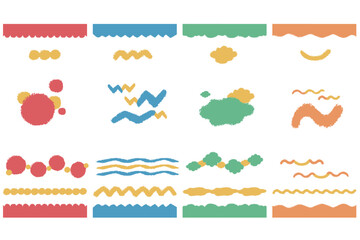 クレヨンタッチ 抽象あしらい ヘッダー・フッターセット にぎやかカラー
Crayon Style Abstract Header & Footer Set for Kids Website &ndash; Bright Color