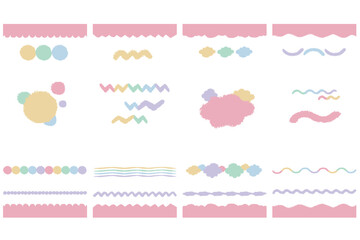 クレヨンタッチ 抽象あしらい ヘッダー・フッターセット ふんわりカラー
Crayon Style Abstract Header & Footer Set for Kids Website &ndash; Soft Color