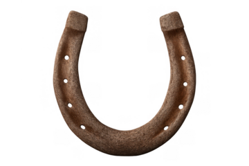 Rusty horseshoe creating luck and fortune, traditional symbol of success and good omens on transparent background