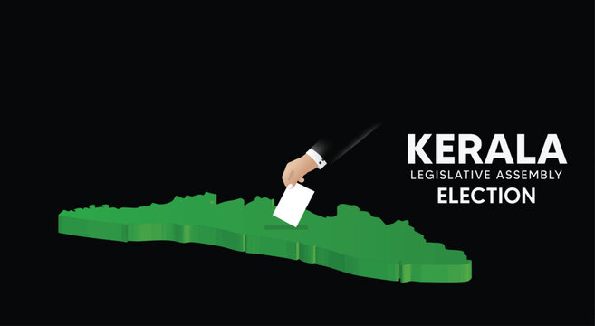 Kerala state election ballot illustration showing voter hand placing vote in box