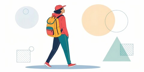 Flat vector illustration of a stylish person standing with hands in pockets, wearing bold color-blocked outfit