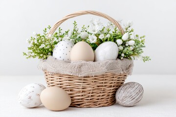 Natural Easter basket composition in a clean isolated style for commercial stock photography and holiday visuals.
