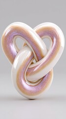 Intertwined Cream Colored Knot With Iridescent Glitter Accents On A Seamless Gray Background