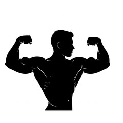 Fototapeta premium Silhouette of a muscular young man standing in a powerful pose against a bright background