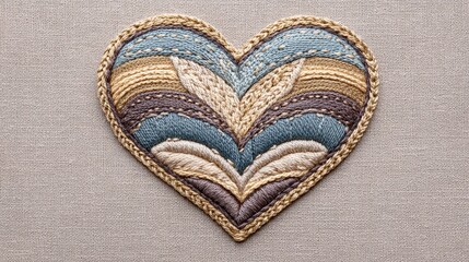 Textured Heart Patch With Golden Border On A Speckled Fabric Background
