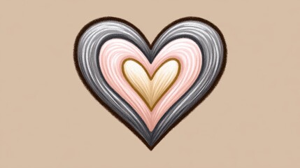 Textured Heart Shape In Layered Hues Of Gold Pink Gray And White On A Beige Background