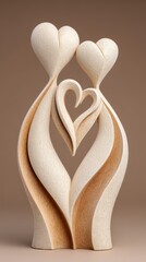 Two Abstract Sculptures Forming Hearts In Warm Lighting On Brown Background