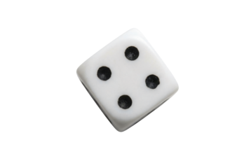White Dice with Four Dots in Studio Lighting on Isolated White Background for Gaming