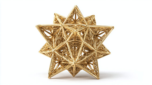 A striking geometric star-shaped object. This three-dimensional form captivates with its intricate design and golden hue. 